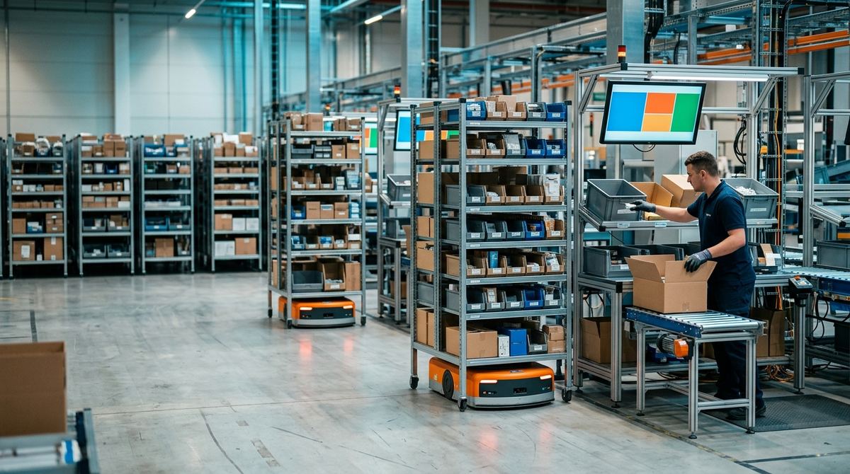 Goods-to-person automated warehouse: mobile robots bring shelves to picking stations, threshold and payback evaluation