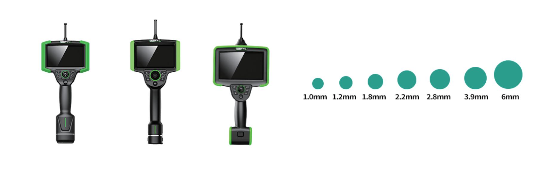 JOINWE videoscope range with probe diameters from 1.0 to 6 mm compared