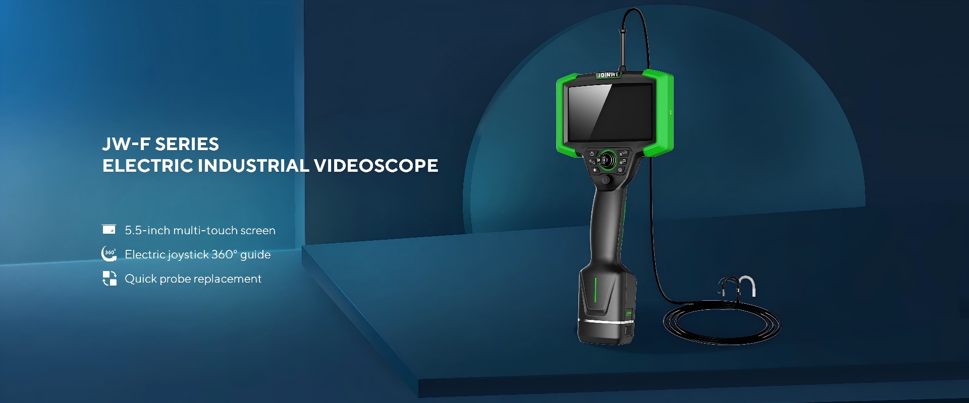 JOINWE JW-F motorized industrial videoscope with 5.5-inch OLED display and articulated probe