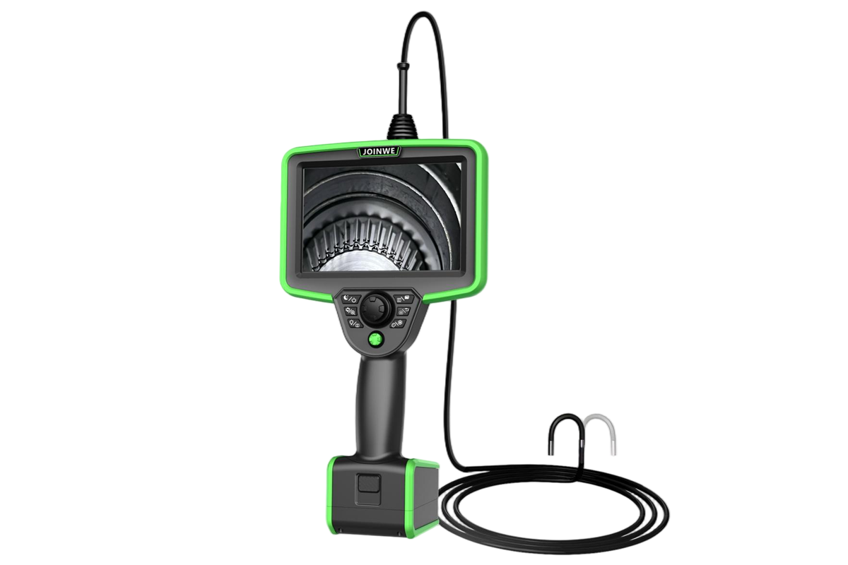 JOINWE JW-T videoscope with inspection image on screen and flexible probe
